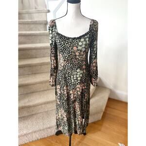 Dress Forum Black Ditsy Floral Milkmaid Blouson Midi Dress Boho Whimsygoth